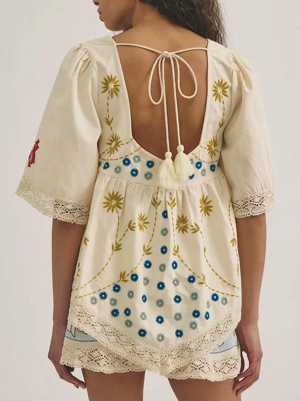 Free People Fairytale In The Mossy Forest Babydoll Tunic in Ivory Cream NWT - Image 2