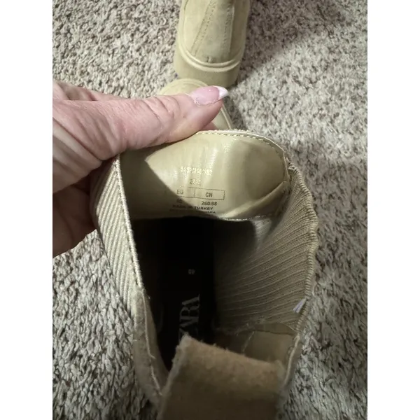 ZARA Beige Suede Chelsea Boots Platform Chunky Sole‎ Women Size 9 - Image 5
