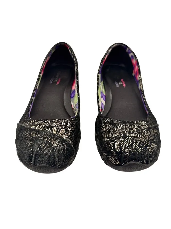Skechers Size 7.5 Black Floral Ballet Flats Womens Stylish Casual Shoes - Image 4