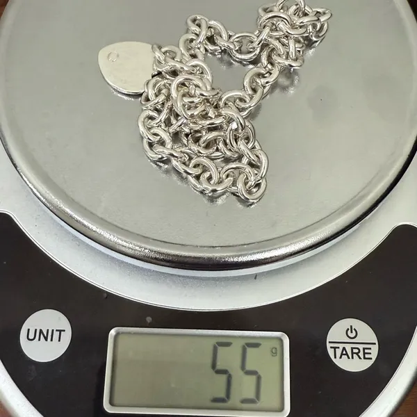 Unsigned Silver-tone Chunky Chain Heart Pendant “G” Stamped 16” Necklace 55g. - Image 7