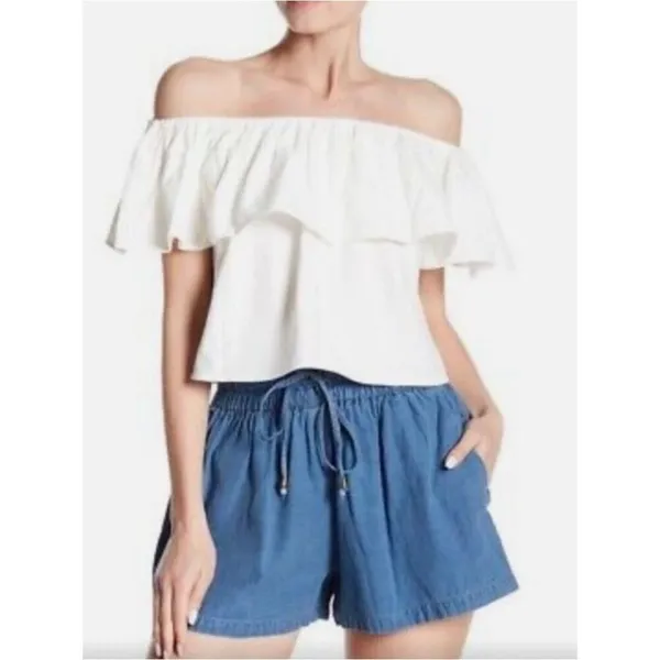 Anthropologie Textured Off The Shoulder Ruffle Top Size Small White - Image 4