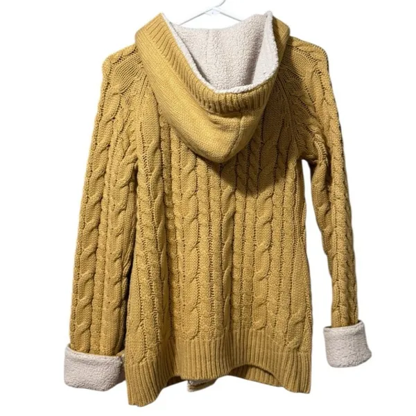 Cabelas Women's Knit Button Cardigan‎ Sweater Jacket Heavy Size S Sherpa Hood - Image 2