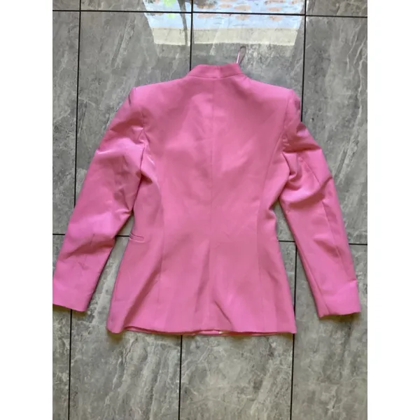 Zara Pink Open Front Tailored Blazer Jacket Womens Medium Collarless Hook Eye - Image 9
