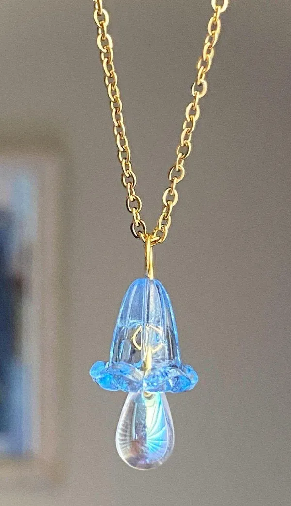 Handmade quality Czech glass bead & German acrylic flower bead cute fairy cottage style necklace💐🩵 - Image 5