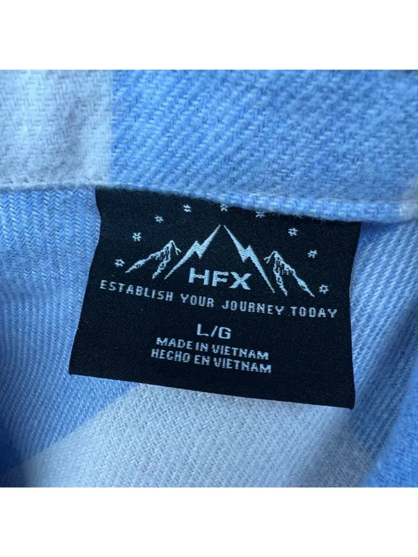 HFX Blue & Cream Plaid Long Sleeve Shacket Front Pockets Size Large - Image 8