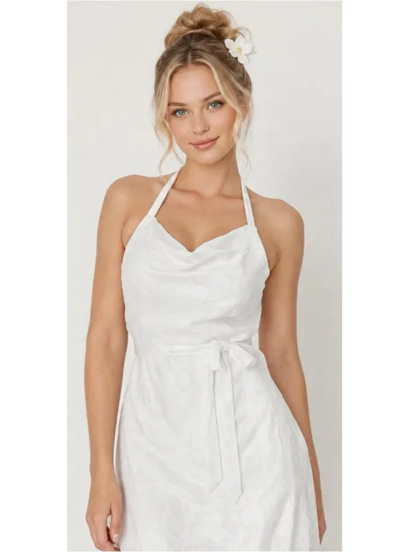 New Lulus Graceful White Floral Jacquard Halter Midi Dress Women’s Sz XL Elegant - Image 2