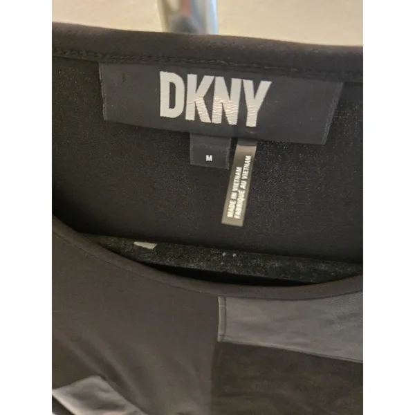 DKNY Faux Leather Suede Patchwork Top Black Mixed Media Long Sleeve Women Size M - Image 3