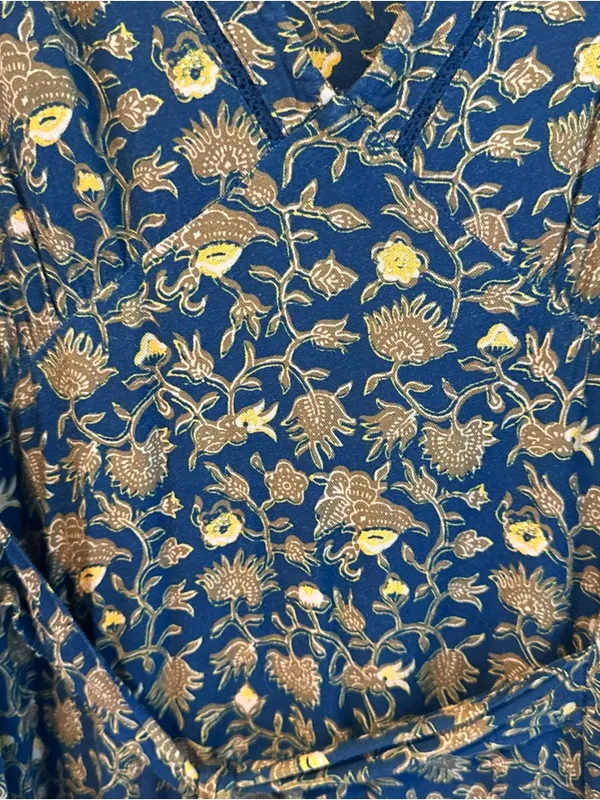 Xirena Charly Midi Dress Floral Long Sleeve Brown & Navy Blue | XL - Image 6