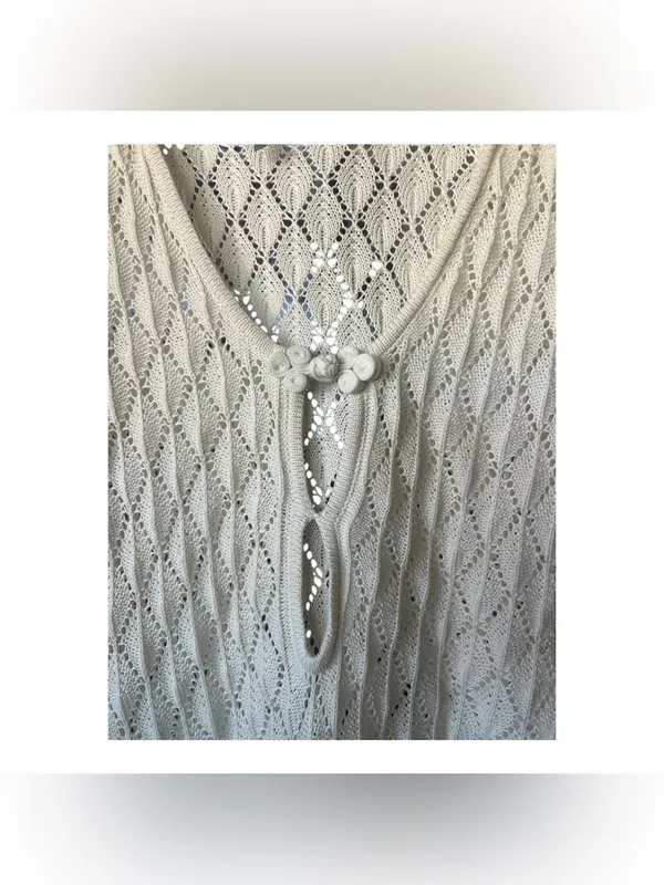Streetwear Society Crochet Knit Mini Dress Beige Bell Sleeve Size L - Image 6