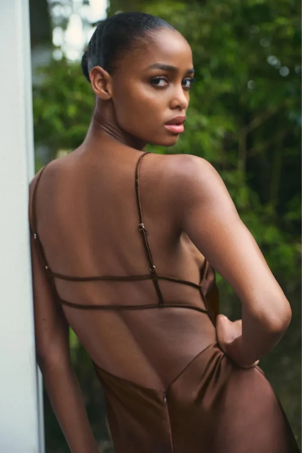Zara Satin Slip Maxi Dress in Deep Brown Evening Wedding Party - Image 13