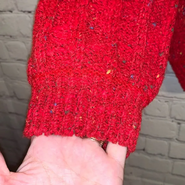 Vintage Red Confetti Wool‎ Blend Sweater Large Chunky Knit Cozy Cottagecore - Image 4
