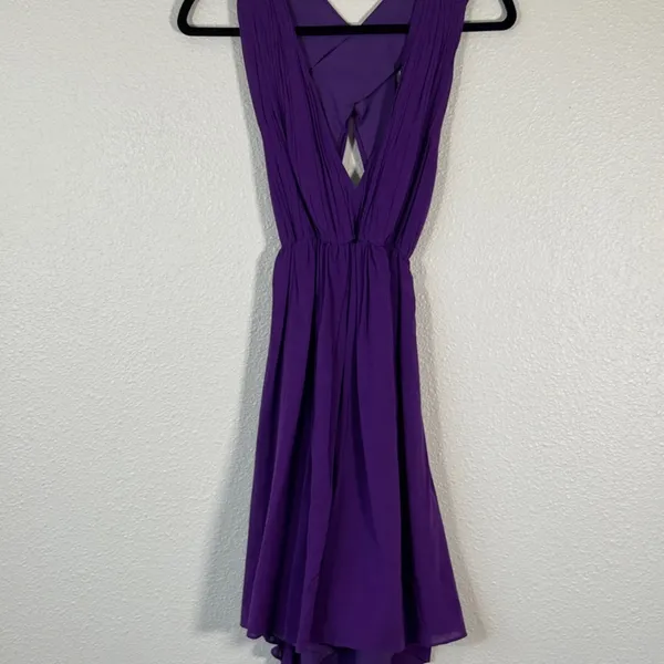 Alice & Olivia Purple Silk Deep V Mini Dress Womens XS Classic Luxury Y2K - Image 14