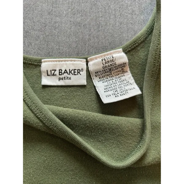Liz Baker Petite Womens Large Tank Top Olive Green Scoop Neck Cotton Lycra - Image 6
