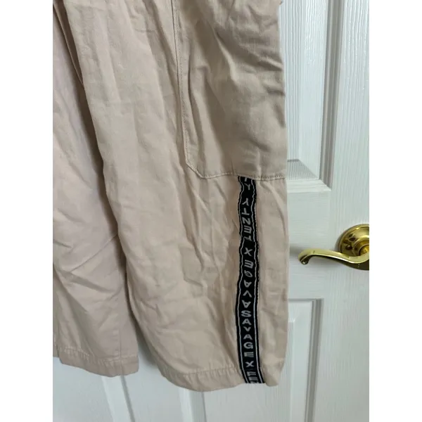 Savage X Fenty‎ Beige Cargo Pants Size S Elastic Waist Logo Tape Casual Lounge - Image 7