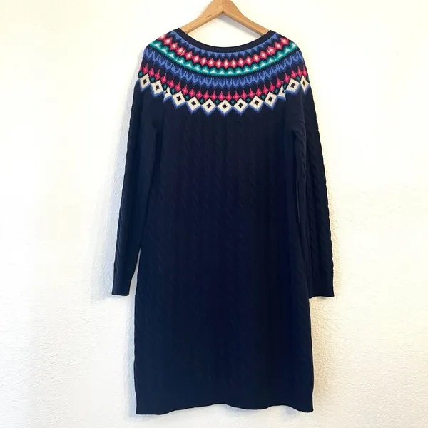 NWT Vineyard Vines‎ Fair Isle Cable Knit Sweater Dress L Lambswool Nordic Navy - Image 7
