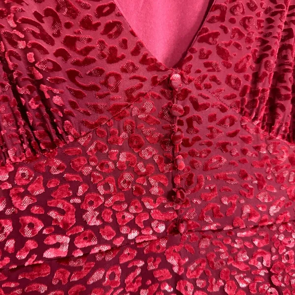 Betsey Johnson Size-XL Midi Dress Burgundy Red Velvet Leopard Print - Image 7