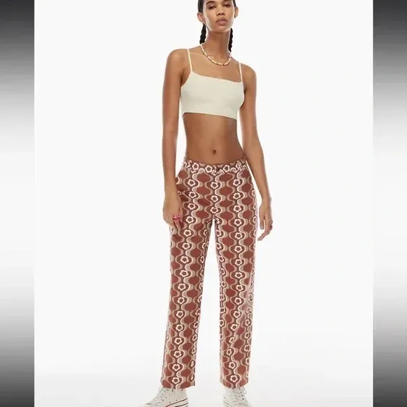 Aritzia Sun-deh Jaden 70's Vector Blue Geo Floral Twill Cotton Pant‎ wide leg 12 - Image 3