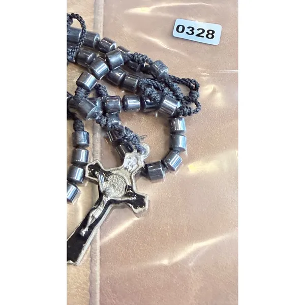 Handmade Black Rosary Necklace With Silver Metal Crucifix Pendant & Beaded Chain - Image 6
