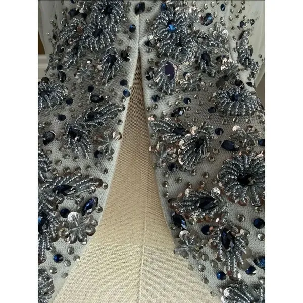 Dave & Johnny Grey Navy Blue Beaded Prom Dress Formal Ball Gown $438 0 - Image 5