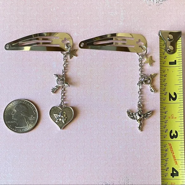Handmade star & cherub & angel heart key chain dangle Kawaii hair clips set of 2⭐️👼💕 - Image 3