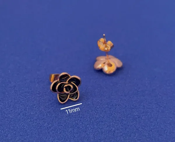 14K Rose Gold Plated Flower Stud Earrings for Women - Image 4
