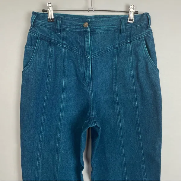 Vintage Jeans Yoke Front Seams Blue Greenish‎ Women Mom Jeans Unique Retro Dyed - Image 4