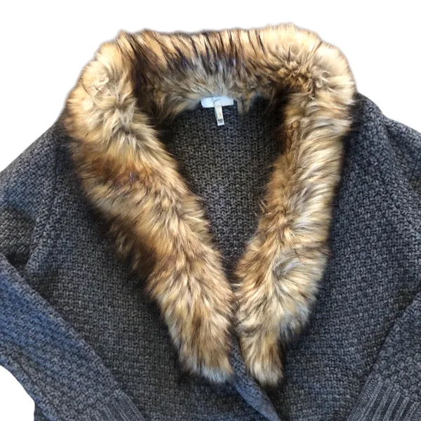 Joie Jamilee Gray Yak Wool Knit Faux Fur Collar Women’s Cárdigan Sweater Small - Image 7