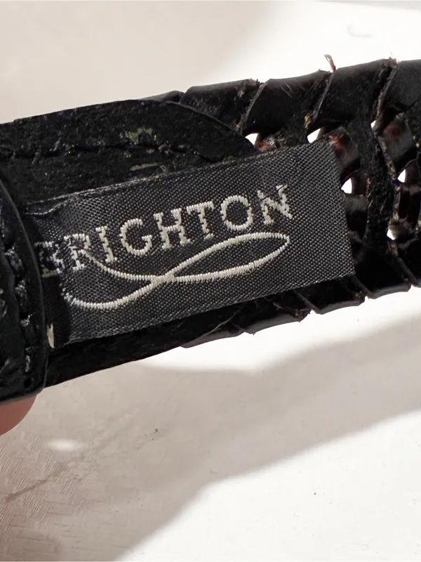 Vintage Brighton Women’s 36 Leather Belt Silver Tone Buckle Brown Braided - Image 4