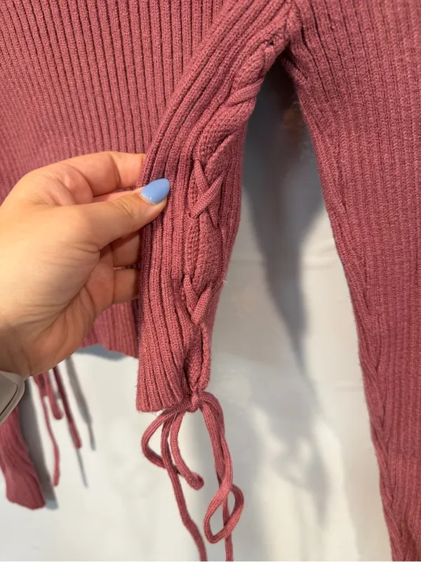 Altar’d State Ribbed Mock Neck Side-Tie‎ Crop Top - Dusty Rose - Image 2
