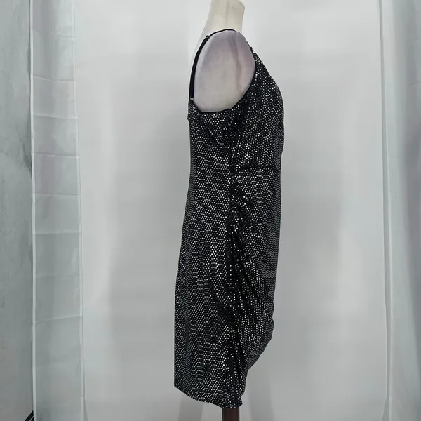 Grace Karin Silver Sequin Dress Sz L Mob Wife Holiday Clubwear Ruched Sparkly - Image 3