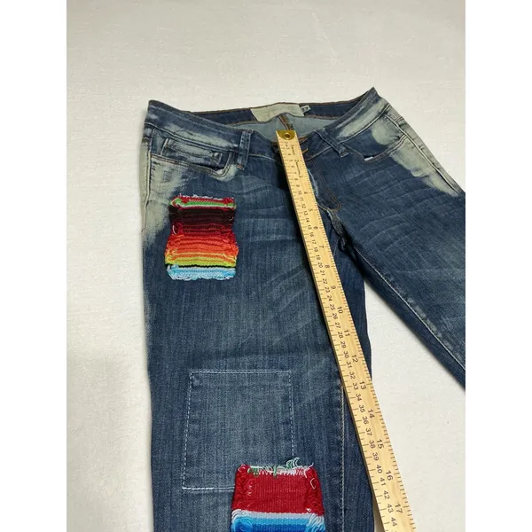 Free People Artisan De Luxe Patchwork Jeans 27 Serape Bandana Distressed Boho - Image 5