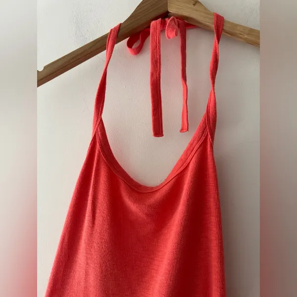 Aerie Bright Orange Coral Super Soft‎ Halter Tie Tank Top - Image 2