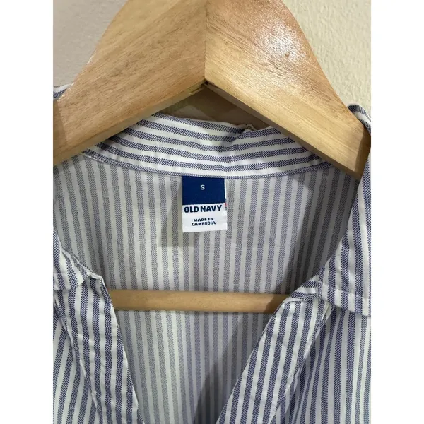Old Navy Blue White Striped Cut Out Midi Shirt Dress Preppy 100% Cotton S - Image 4