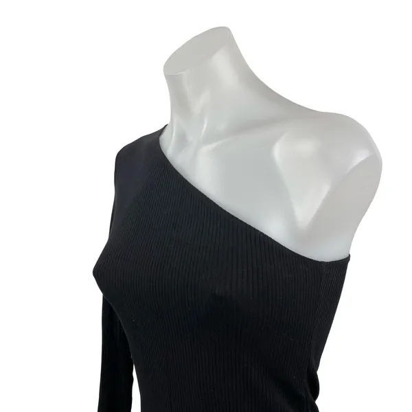 Reformation Stewart Womens Black Ribbed Knit One Shoulder Sculpt Crop Top Size S - Image 2