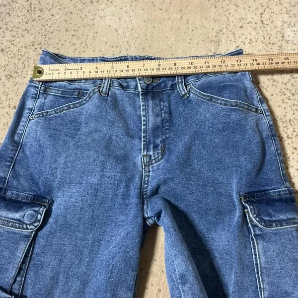 Y2K Fire & Rain Denim Wide Leg Cargo Jeans Medium Wash Blue Size 9 RJR-1990‎ - Image 3