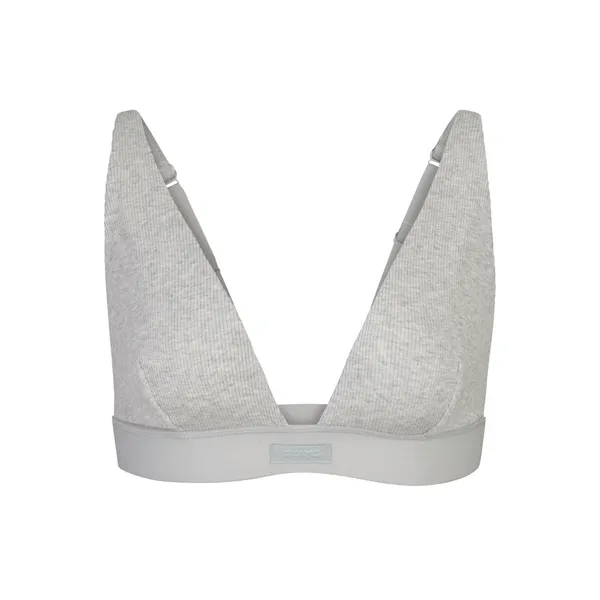 SKIMS bralette cotton ribbed plunge vneck heather gray adjustable - Image 5