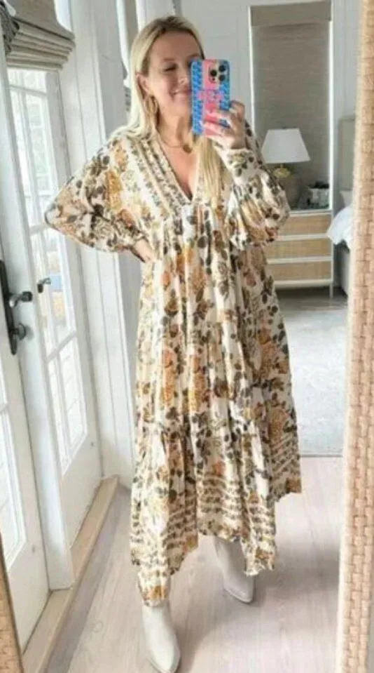 FREE PEOPLE Rows Of Roses Maxi Dress in Ivory Combo Size X-Small - Image 11