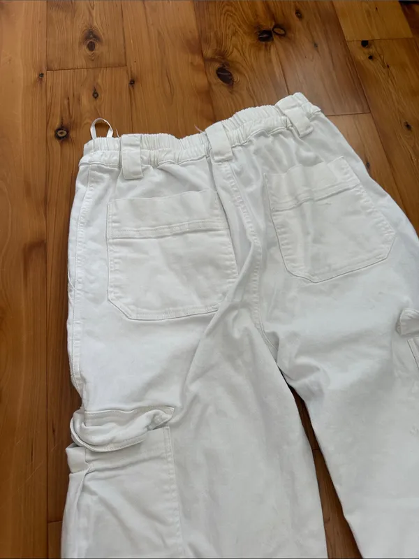 Cotton candy Medium White Jean Cargo Pants with Utility Pockets - Image 7