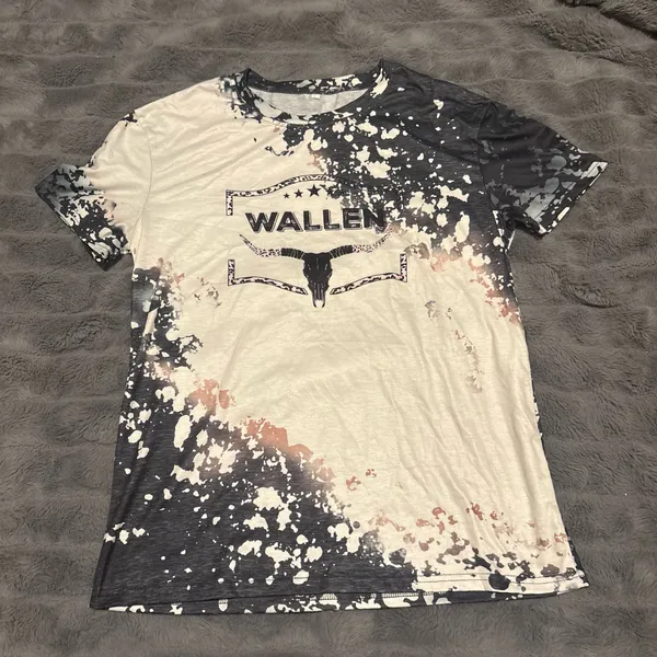 Wallen Graphic Bleach Splash Tee Western Cow Skull Short Sleeve Top - Image 3