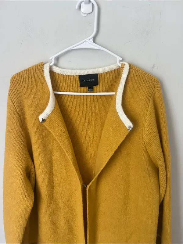 Anthropologie La Fee Verte Mustard Yellow Open Front Cardigan Coat sz L ✔️ - Image 2