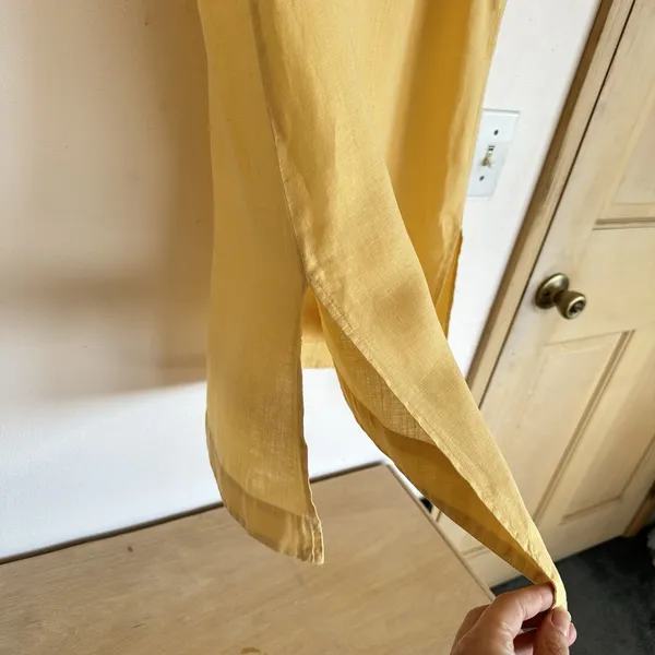 Cut Loose 100% Linen V-Neck Tunic Top M Butter Yellow Lagenlook Minimalist USA - Image 4