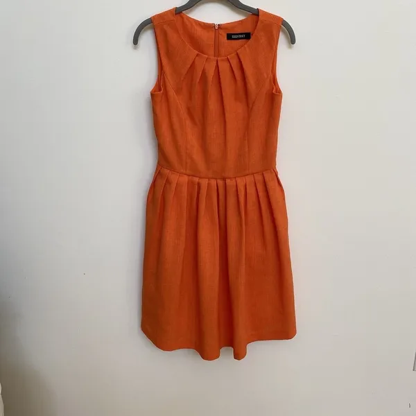 Ellen Tracy Orange Linen Blend Sleeveless Fit & Flare Dress Size‎ 2 - Image 9