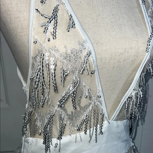 Silver Sequin Fringe‎ Dress Size M - Image 3
