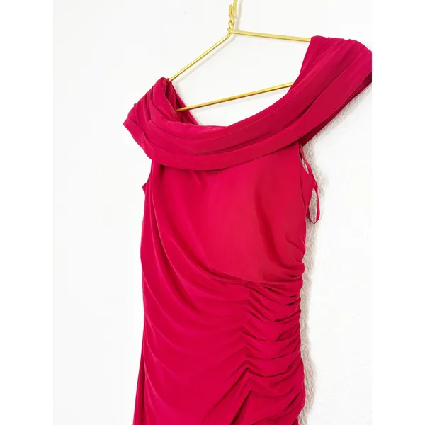 Ieena Mac Duggal Ruched Red Off-The-Shoulder Midi Dress Size 6 Cocktail Wedding - Image 8