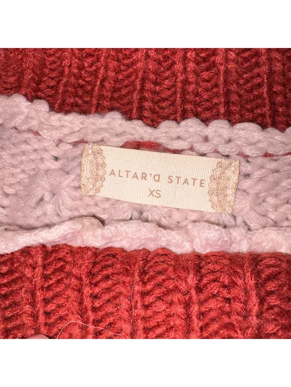 Altar'd State XS Woman’s Striped Knit Sweater in Pink-Red Outdoor Cozy - Image 3