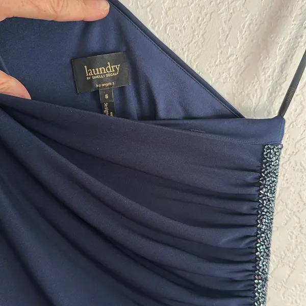 Laundry by Shelli Segal Formal Gown Navy One Shoulder Crystal Bead Ball Wedding - Image 5