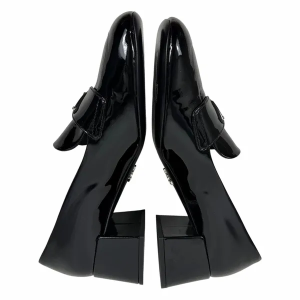 Prada Patent Square Front Enamel Logo Loafer Pump Black Size 37.5 - Image 6