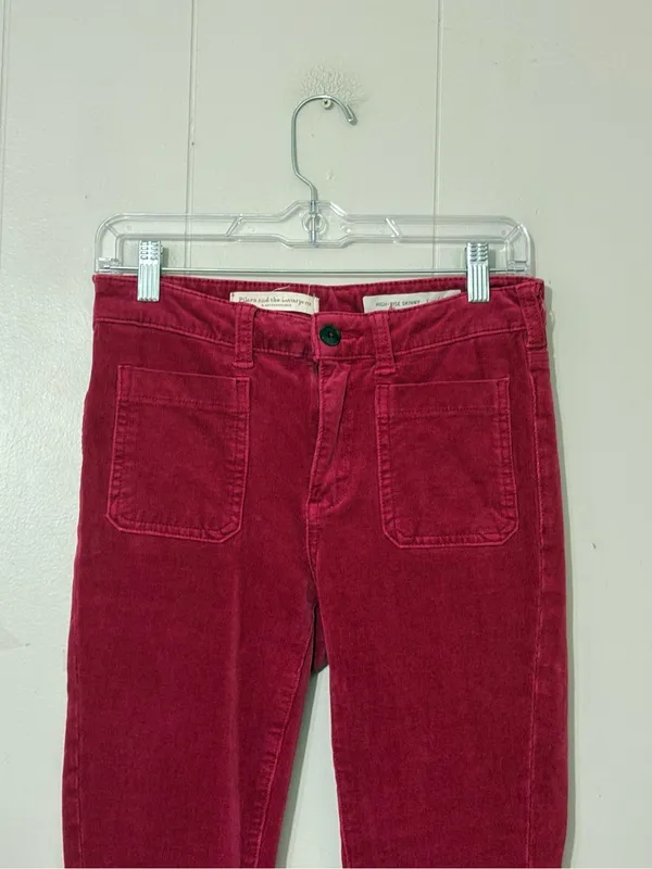 Pilcro and the Letterpress Anthropologie High Rise Skinny Corduroy Pants Magenta Size 26 - Image 2