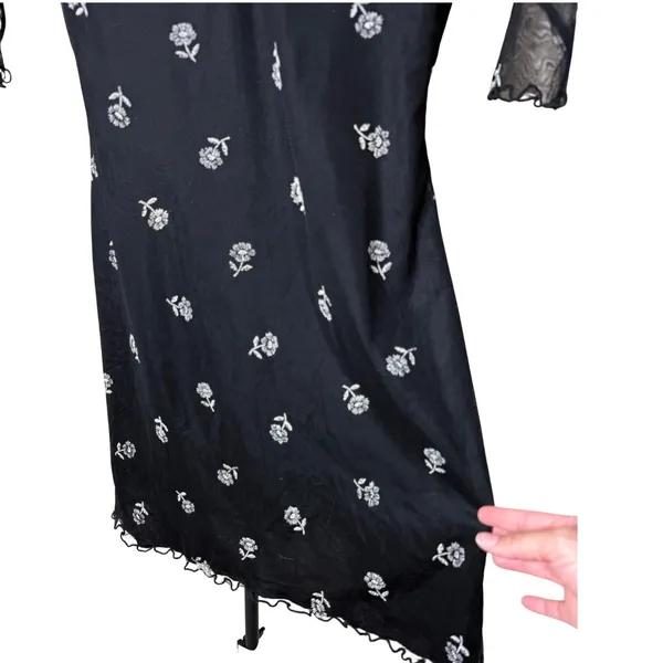 Vintage Filati 2000 Black Floral Mesh Sleeve Mini Dress‎ 90s Y2K Medium - Image 4