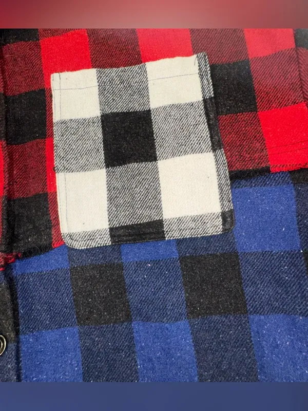 Oli & Hali Mixed Plaid Flannel Shacket Size Large Reworked Tiered Boho USA - Image 4